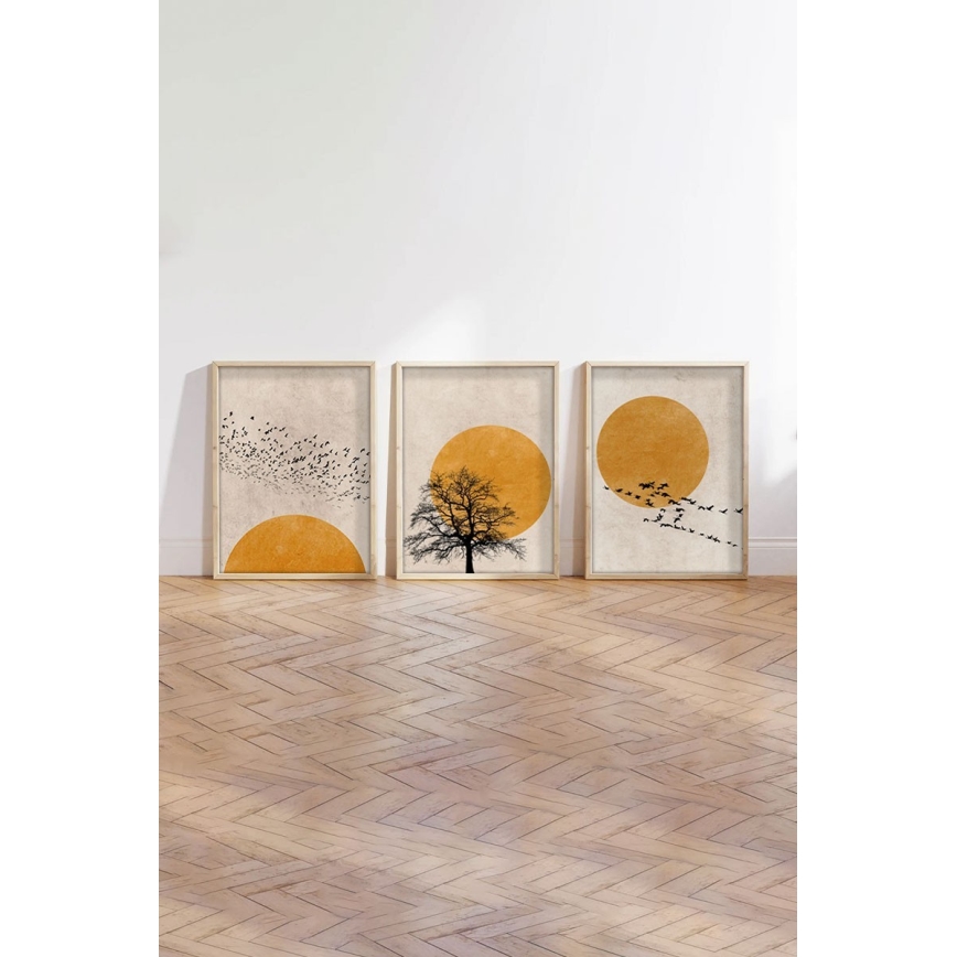 Komplekts 3x attēli fotorāmjos 50x70 cm, bēšs/oranžs