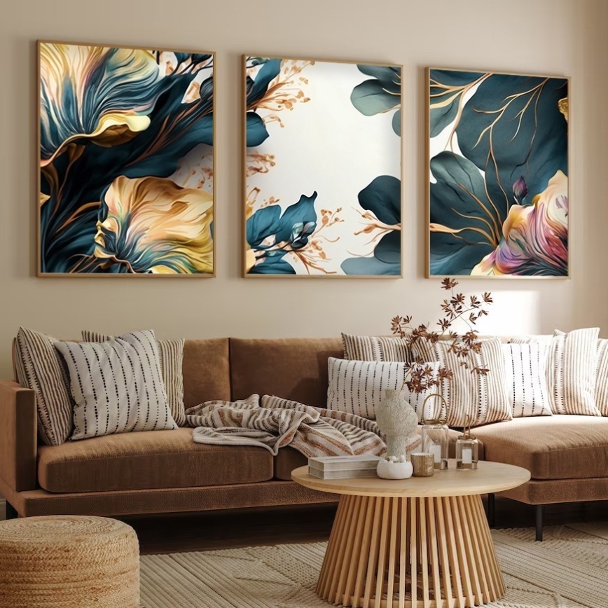 KOMPLEKTS 3x Attēls foto rāmī 50x70 cm augi