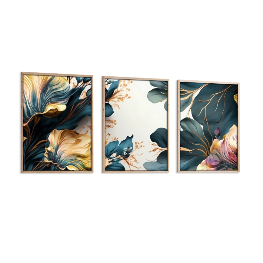 KOMPLEKTS 3x Attēls foto rāmī 50x70 cm augi