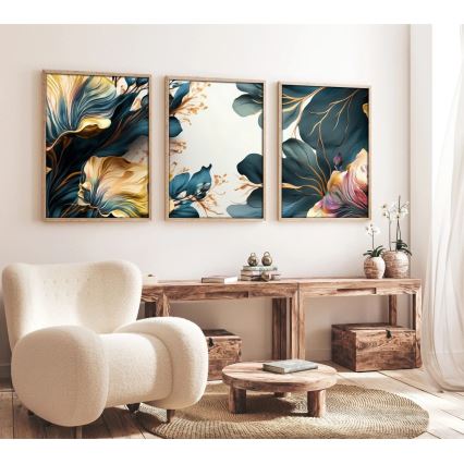 KOMPLEKTS 3x Attēls foto rāmī 50x70 cm augi