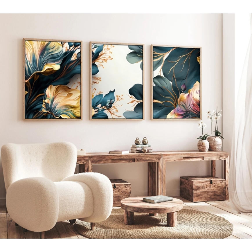 KOMPLEKTS 3x Attēls foto rāmī 50x70 cm augi