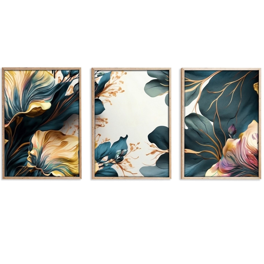 KOMPLEKTS 3x Attēls foto rāmī 50x70 cm augi