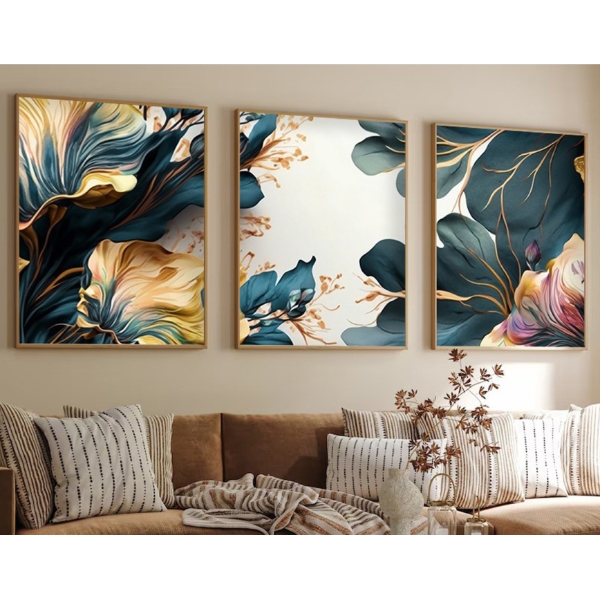 KOMPLEKTS 3x Attēls foto rāmī 50x70 cm augi