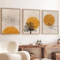 KOMPLEKTS 3x Attēls foto rāmī 50x70 cm bēša/dzeltena
