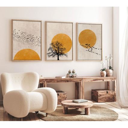 KOMPLEKTS 3x Attēls foto rāmī 50x70 cm bēša/dzeltena