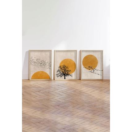 KOMPLEKTS 3x Attēls foto rāmī 50x70 cm bēša/dzeltena