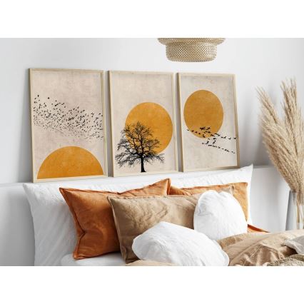 KOMPLEKTS 3x Attēls foto rāmī 50x70 cm bēša/dzeltena