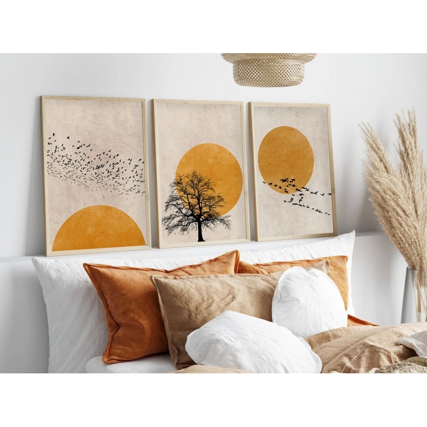 KOMPLEKTS 3x Attēls foto rāmī 50x70 cm bēša/dzeltena