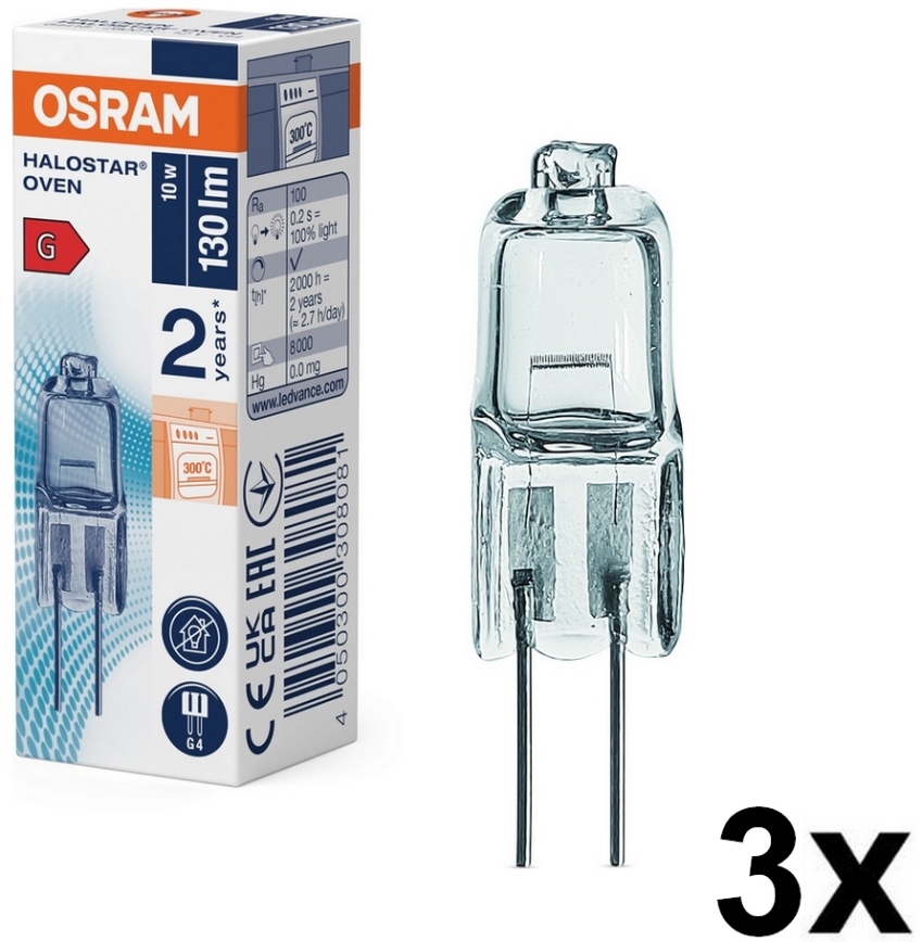 Komplekts 3x cepeškrāsns spuldzes HALOSTAR G4/10W/12V 2700K - Osram
