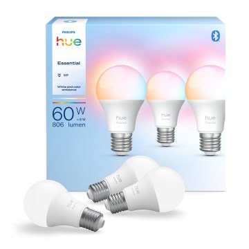 Komplekts 3x dimējama LED spuldze Philips Hue White And Color Ambiance Essential E27/8W/230V 2200-6500K