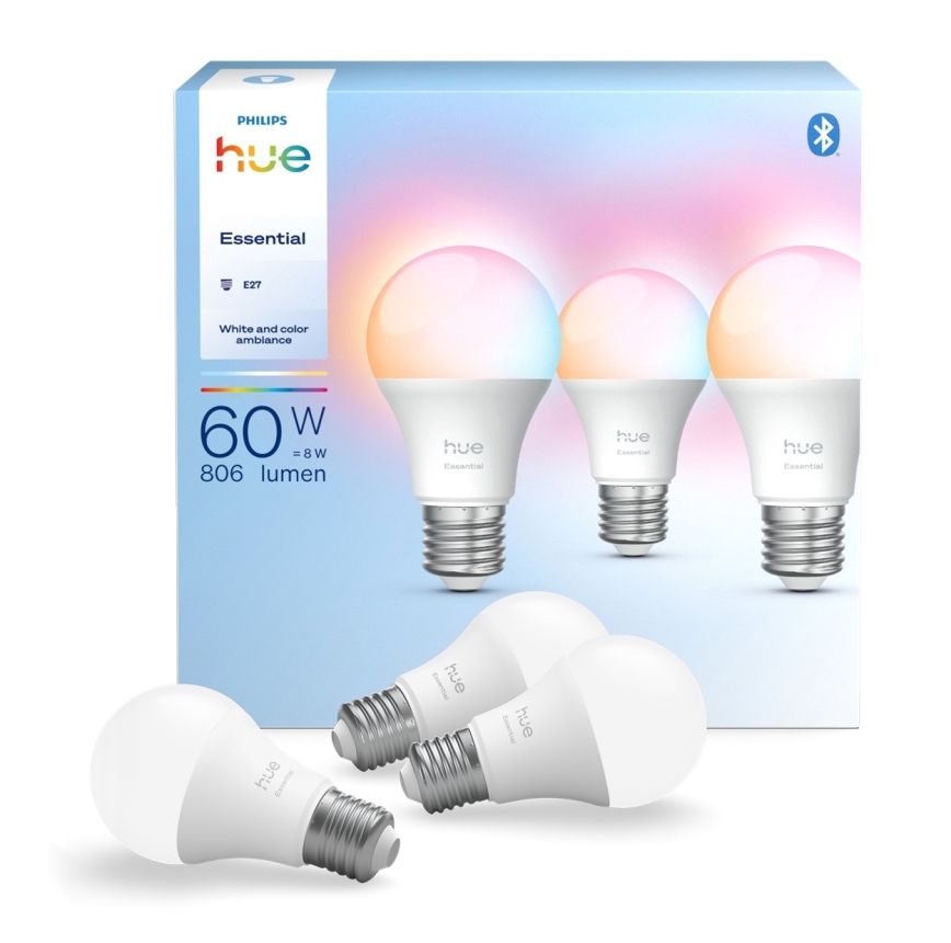 Komplekts 3x dimējama LED spuldze Philips Hue White And Color Ambiance Essential E27/8W/230V 2200-6500K