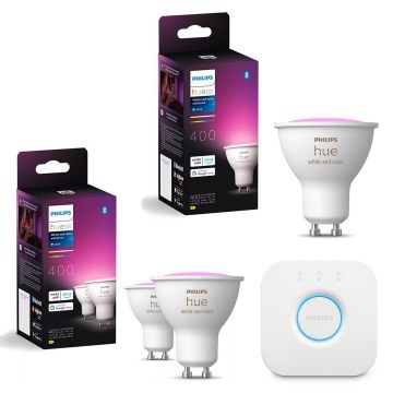 Komplekts 3x dimmējamas LED RGBW spuldzes Philips Hue WHITE AND COLOR AMBIANCE GU10/4,2W/230V 2000-6500K + Hue Bridge