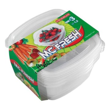 KOMPLEKTS 3x Ēdiena trauks 1,2 l caurspīdīga