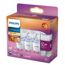KOMPLEKTS 3x LED Aptumšojama spuldze Philips Warm Glow GU10/3,8W/230V 2200-2700K CRI 90