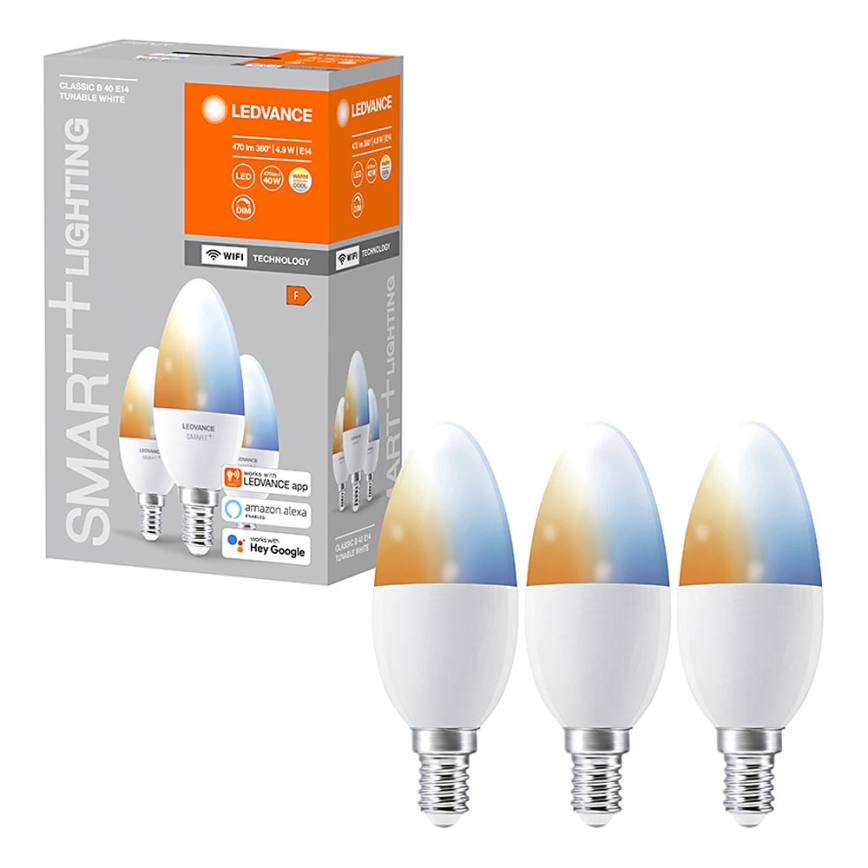 KOMPLEKTS 3x LED Aptumšojama spuldze SMART+ E14/5W/230V 2700K-6500K Wi-Fi - Ledvance