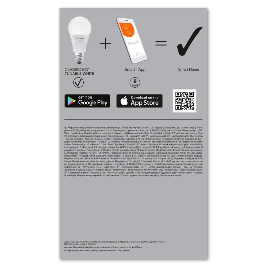 KOMPLEKTS 3x LED Aptumšojama spuldze SMART+ E27/14W/230V 2,700K-6,500K Wi-Fi - Ledvance