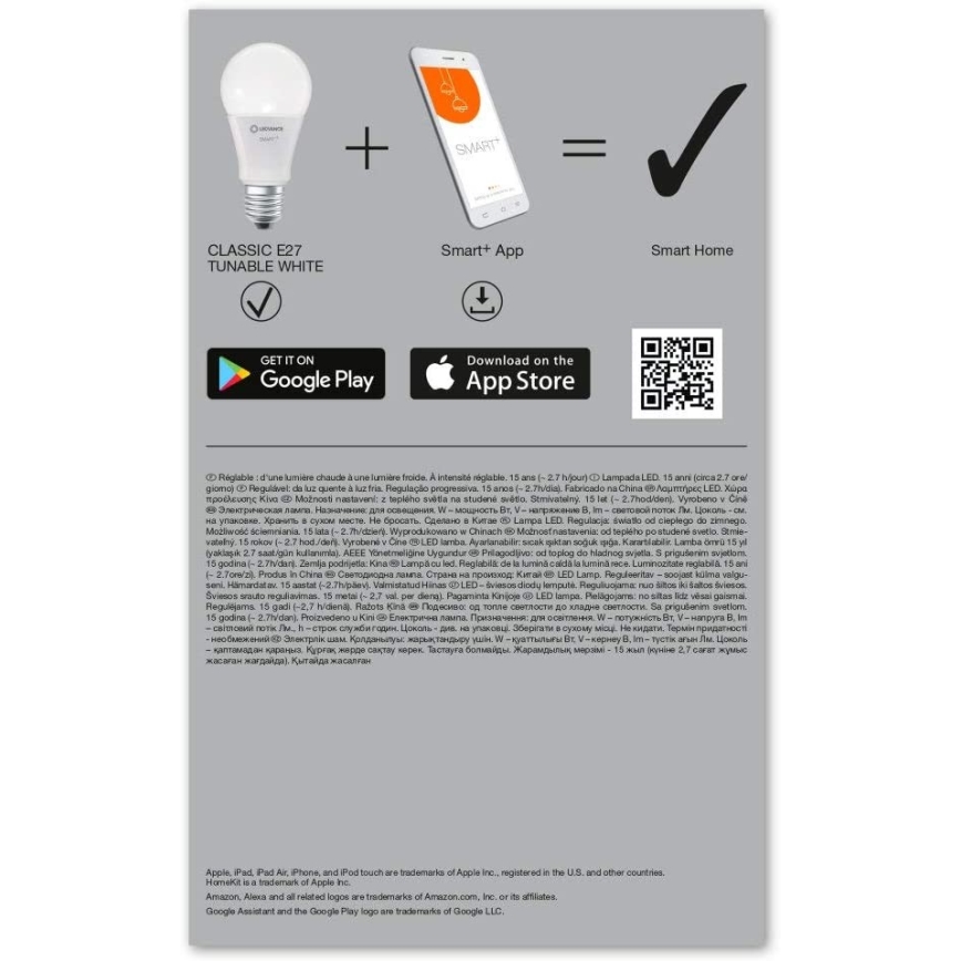 KOMPLEKTS 3x LED Aptumšojama spuldze SMART+ E27/9.5W/230V 2,700K-6,500K - Ledvance