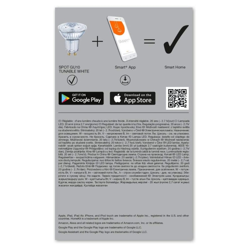 KOMPLEKTS 3x LED Aptumšojama spuldze SMART+ GU10/5W/230V 2,700K-6,500K Wi-Fi - Ledvance