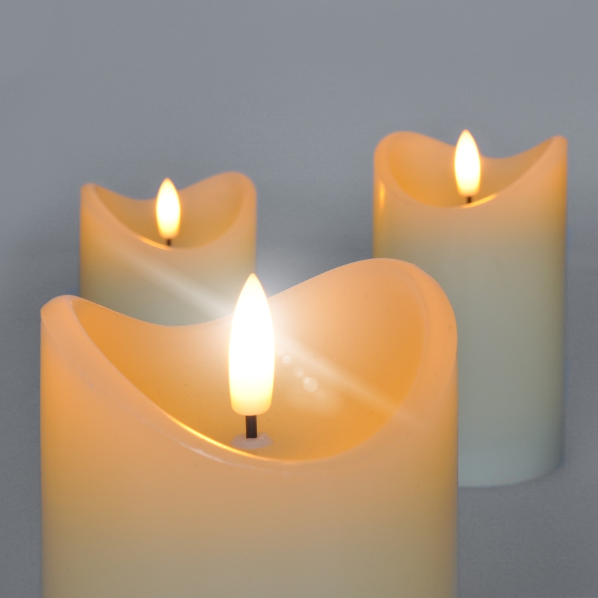 KOMPLEKTS 3x LED Dabīgā vaska svece LED/3xAAA/silti balta
