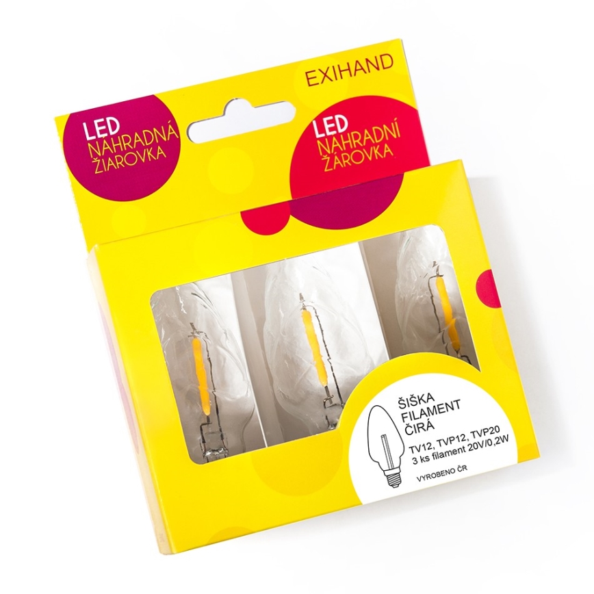 KOMPLEKTS 3x LED Maiņas spuldze CONE E10/20V/0,1A caurspīdīga, Made in the EU