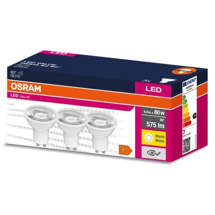 Komplekts 3x LED reflektora spuldze PAR16 GU10/6,9W/230V 2700K 60° - Osram