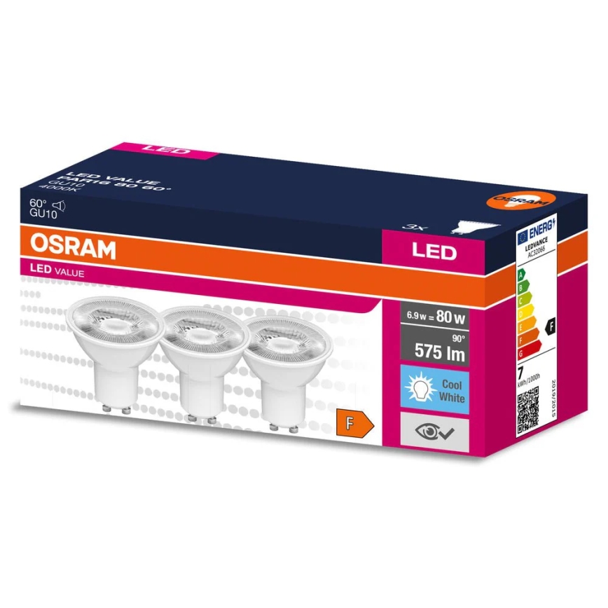 KOMPLEKTS 3x LED Reflektora spuldze PAR16 GU10/6,9W/230V 4000K 60° - Osram