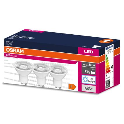 Komplekts 3x LED reflektora spuldzes PAR16 GU10/6,9W/230V 6500K 60° - Osram