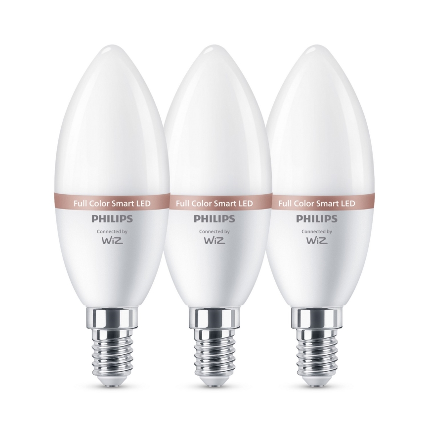 Komplekts 3x dimmējamas LED RGB spuldzes Philips SMART C37 E14/4,9W/230V 2200-6500K CRI 90