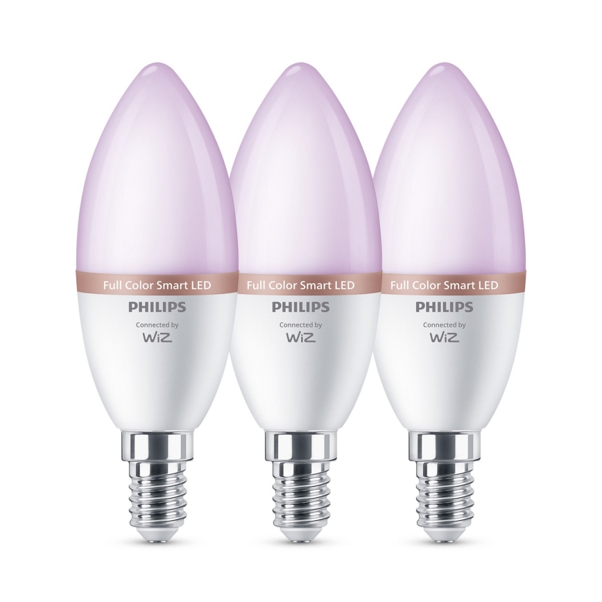 Komplekts 3x dimmējamas LED RGB spuldzes Philips SMART C37 E14/4,9W/230V 2200-6500K CRI 90