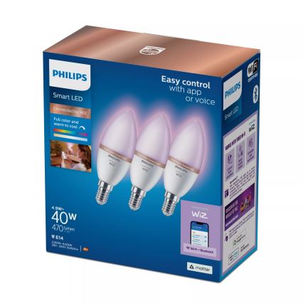 Komplekts 3x dimmējamas LED RGB spuldzes Philips SMART C37 E14/4,9W/230V 2200-6500K CRI 90