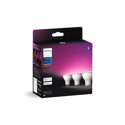 KOMPLEKTS 3x LED RGBW Aptumšojama spuldze Philips Hue WHITE AND COLOR AMBIANCE GU10/4,2W/230V 2000-6500K