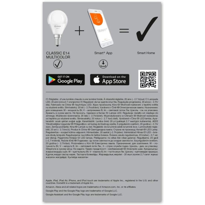 KOMPLEKTS 3x LED RGBW Aptumšojama spuldze  SMART+ E14/5W/230V 2700K-6500K Wi-Fi - Ledvance