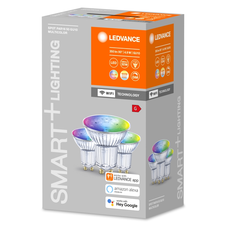 KOMPLEKTS 3x LED RGBW Aptumšojama spuldze SMART+ GU10/4,9W/230V 2700K-6500K Wi-Fi Wi-Fi - Ledvance