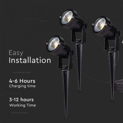 KOMPLEKTS 3x LED Saules enerģijas āra lampa 3xLED/1,2W/3,7V IP65 3000K