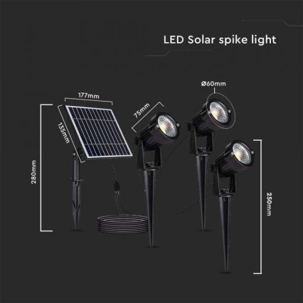 KOMPLEKTS 3x LED Saules enerģijas āra lampa 3xLED/1,2W/3,7V IP65 3000K