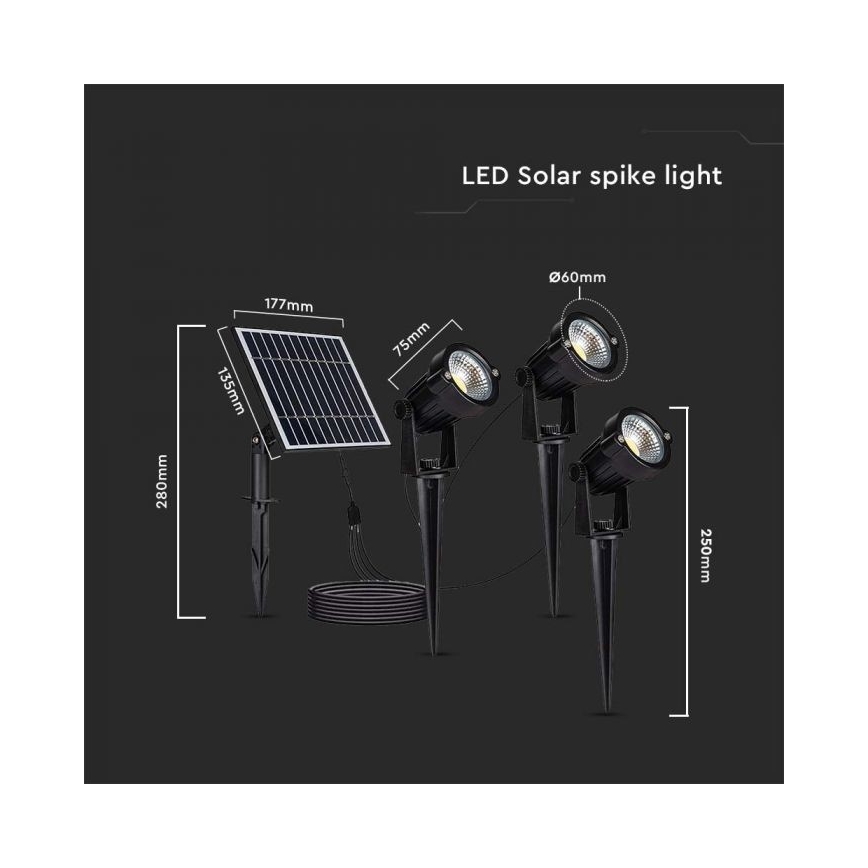 KOMPLEKTS 3x LED Saules enerģijas āra lampa 3xLED/1,2W/3,7V IP65 3000K