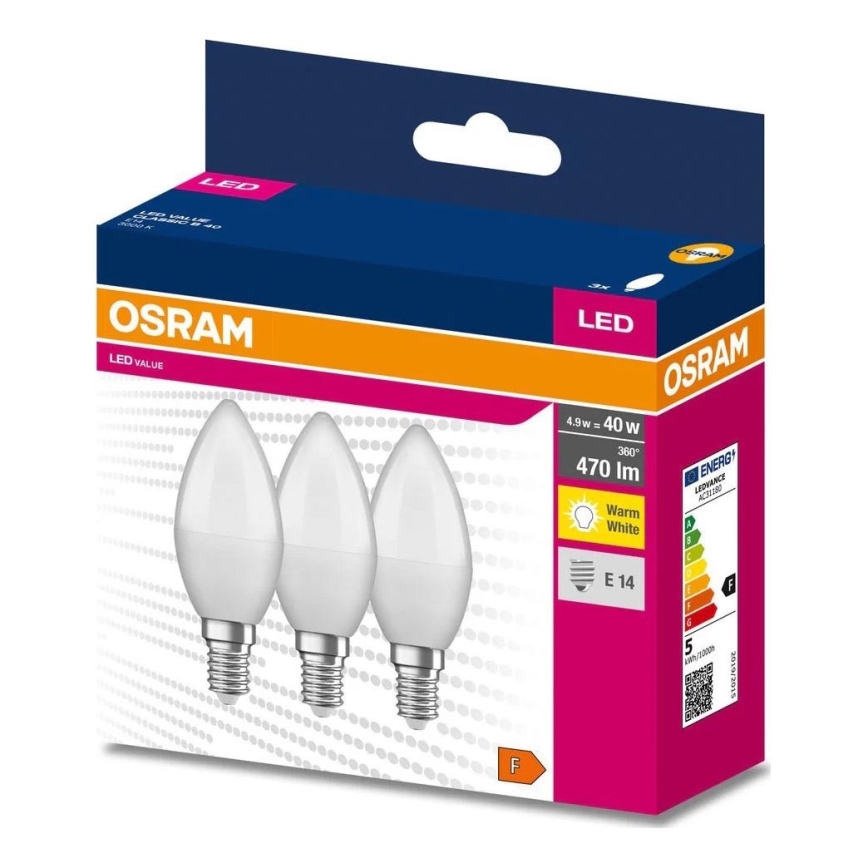 KOMPLEKTS 3x LED Spuldze B38 E14/4,9W/230V 3000K - Osram