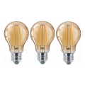 KOMPLEKTS 3x LED Spuldze CLASIC AMBER A60 E27/9W/230V 2200K - Brilagi