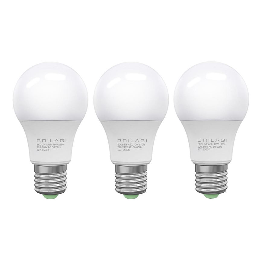 KOMPLEKTS 3x LED Spuldze ECOLINE A60 E27/10W/230V 6500K - Brilagi