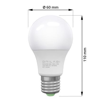 KOMPLEKTS 3x LED Spuldze ECOLINE A60 E27/10W/230V 6500K - Brilagi