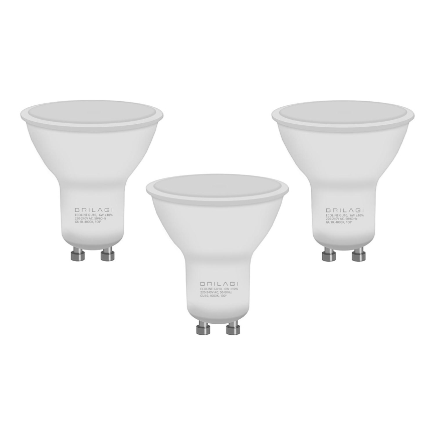 KOMPLEKTS 3x LED Spuldze ECOLINE GU10/6W/230V 4000K - Brilagi