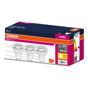 KOMPLEKTS 3x LED Spuldze PAR16 GU10/6,9W/230V 2700K 36° - Osram