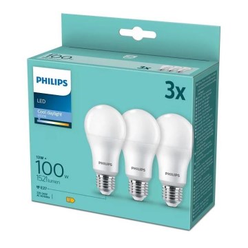 KOMPLEKTS 3x LED Spuldze Philips A67 E27/13W/230V 6500K