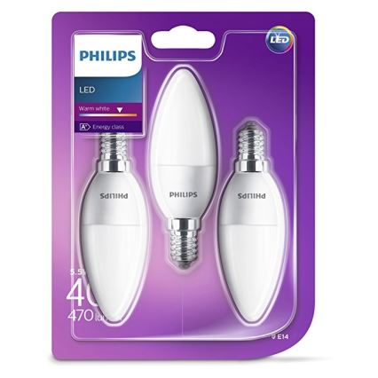 KOMPLEKTS 3x LED Spuldze Philips B35 E14/5,5W/230V 2700K