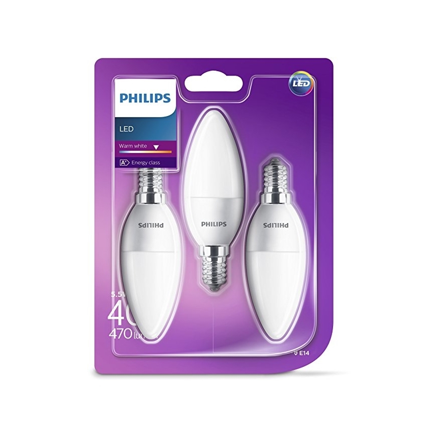 KOMPLEKTS 3x LED Spuldze Philips B35 E14/5,5W/230V 2700K
