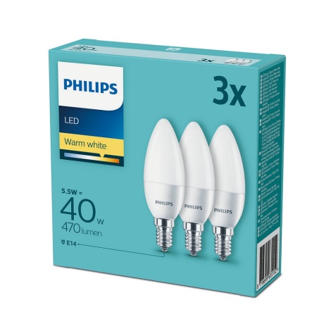 KOMPLEKTS 3x LED spuldze Philips E14/5,5W/230V 2700K