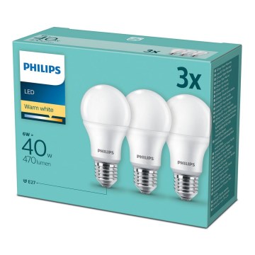 KOMPLEKTS 3x LED spuldze Philips E27/6W/230V 2700K