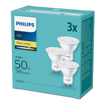 KOMPLEKTS 3x LED spuldze Philips GU10/4,7W/230V 2700K