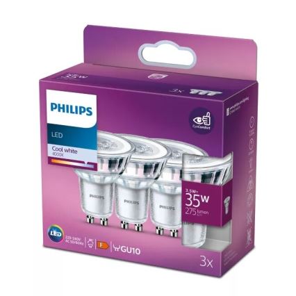 KOMPLEKTS 3x LED Spuldze Philips PAR16 GU10/3,5W/230V 4000K