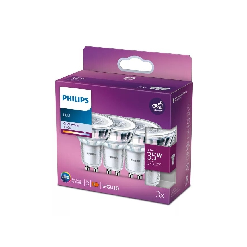 KOMPLEKTS 3x LED Spuldze Philips PAR16 GU10/3,5W/230V 4000K
